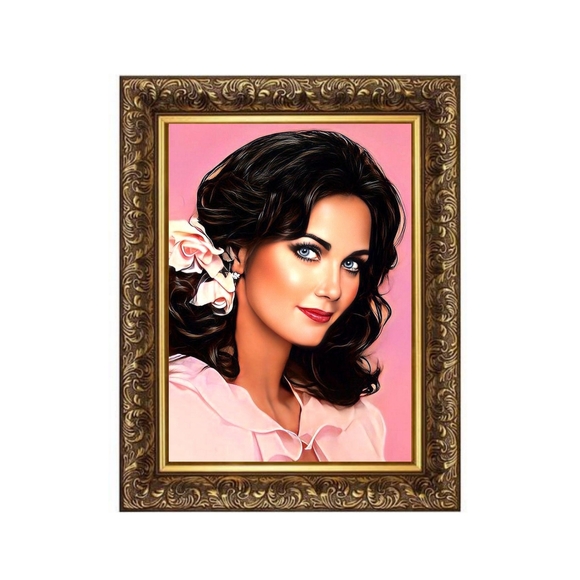Beautifu Vintage Gold Ornate Framed Linda Carter Pink Art Portrait 12x15 - Picture 1 of 2